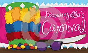 Congo`s hat, Sunglasses, Machete and Fabric Ready for Barranquilla`s Carnival, Vector Illustration