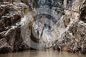 Congost de Mont Rebei, mountain gorge with azure river and canoe, kayaking in Aragon, Catalonia, Spain