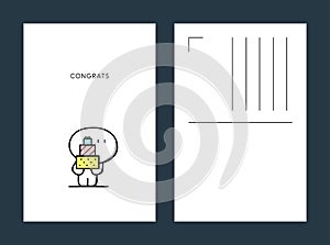 Congrats funny postcard cute cartoon character