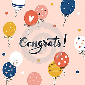 Congrats! Greeting card template with air baloons