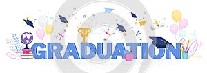 Congratulation graduates 2020 class of graduations. Flat cartoon design