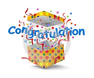 Congratulation symbol springing out from a gift box