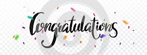 Congratulations banner with colorful confetti , isolated on transparent background