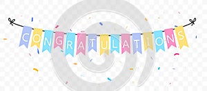 Congratulations banner with colorful pastel color bunting flags