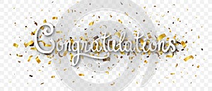 Congratulations banner with gold confetti, isolated on transparent background