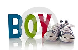 Congratulations with a boy card with small sport shoes