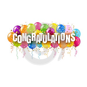 Congratulations Card And Colorful Balloons White Background
