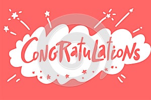 Congratulations card. Vector greeting card poster. Original handwritten calligraphy lettering , wold, on red background