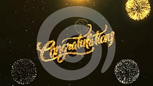 Congratulations Celebration, Wishes, Greeting Text on Golden Firework