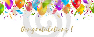 Congratulations - celebratory greeting banner - multicolored balloons and confetti. Vector festive illustration. photo