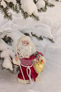 Congratulations on Christmas with toy Father Frost Mass produc