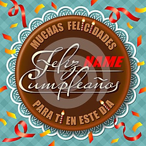 Congratulations concept of Happy Birthday calligraphy lettering in Spanish - Felicidades Feliz Cumpleanos - for greeting card photo