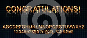 Congratulations. Gold alphabetic fonts and numbers