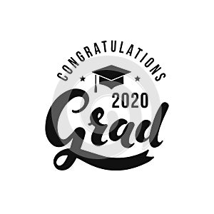 Congratulations Grad 2020. Vector label on white background photo