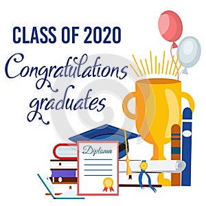 Congratulations Graduate. Lettering Class of 2020 for greeting, invitation card.