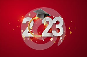 Congratulations graduates banner concept. Class of 2023. University or High school graduation design template for blogs