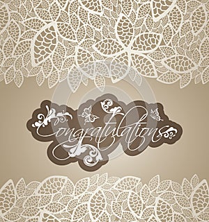 Congratulations greeting card floral swirls with lace leaves borders