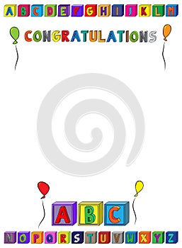 Congratulations lettering A4 Page for kids with alphabet blocks