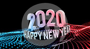 Congratulations on the New Year 2020 in technostyle. Rounded 3D text with HUD elements. Big data. Vector illustration