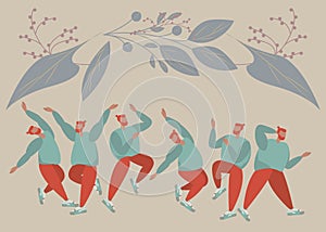 Congratulations postcard. People jumping and dancing at party illustration. Simple flat woman man character vector cartoon style.