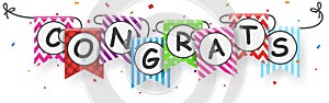 Congratulations sign with bunting flags