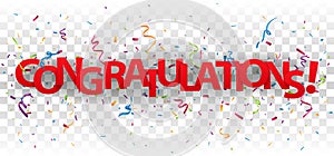 Congratulations sign letters with colorful confetti