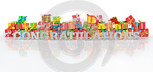 Congratulations silver text and varicolored gifts