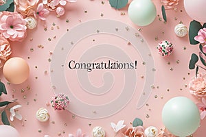 Congratulations text on pastel pink background