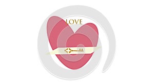 Congratulations on Valentines day with heart, gold key from the heart and fthe inscription - love.