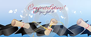 Congratulations you did it concept banner. Graduation design template