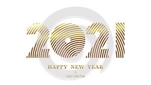 Congratulatory banner Happy New Year 2021. The golden numbers of the year consist of fragments of eccentric circles