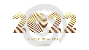 Congratulatory banner Happy New Year 2022. The golden numbers of the year consist of fragments of eccentric circles.