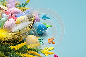 Congratulatory easter background. Background with copy space. Selective focus. Horizontal.