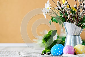 Congratulatory easter background. Background with copy space. Selective focus. Horizontal.