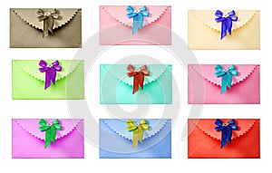 Congratulatory envelope with a bow. Different colors.