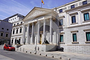 Congreso de los Deputados Historic Building from Plaza Cortez of Madrid City. Spain photo