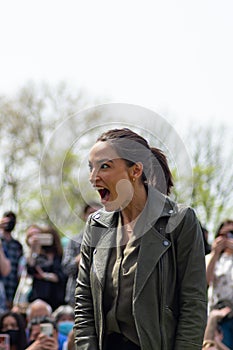 Congresswoman Alexandria Ocasio-Cortez Speaking at an Earth Day Event in Astoria Queens New York