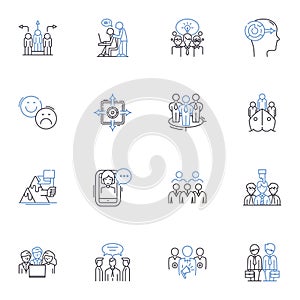 Congruous partnership line icons collection. Synergistic, Compatible, Harmonious, Aligned, Cooperative, Unified, Mutual