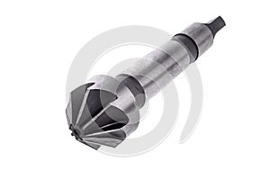 Conical countersink on white close-up background
