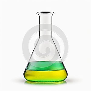 Conical flask with chemical over white background