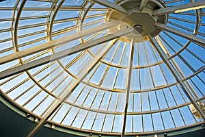 Conical, glass roof.