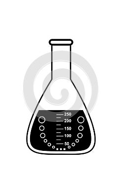 Conical graduated chemical flask with a solution