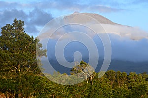 The conical Pico volcano looming over its namesake island Azores archipelago, Portugal