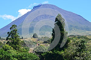 The conical Pico volcano looming over its namesake island Azores archipelago, Portugal