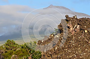 The conical Pico volcano looming over its namesake island Azores archipelago, Portugal