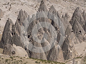 Conical rock formations in Cappadocia, Turkey