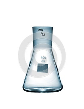 Conical volumetric flask isolated on white background