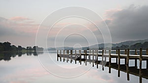 Wooden Jetty at lake Coniston, Cumbria photo