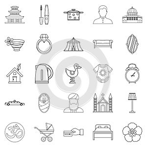 Conjugal icons set, outline style