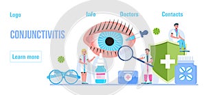 Conjunctivitis concept vector.Eye doctor concept for health care banner. Glaucoma treatment concept vector. Medical